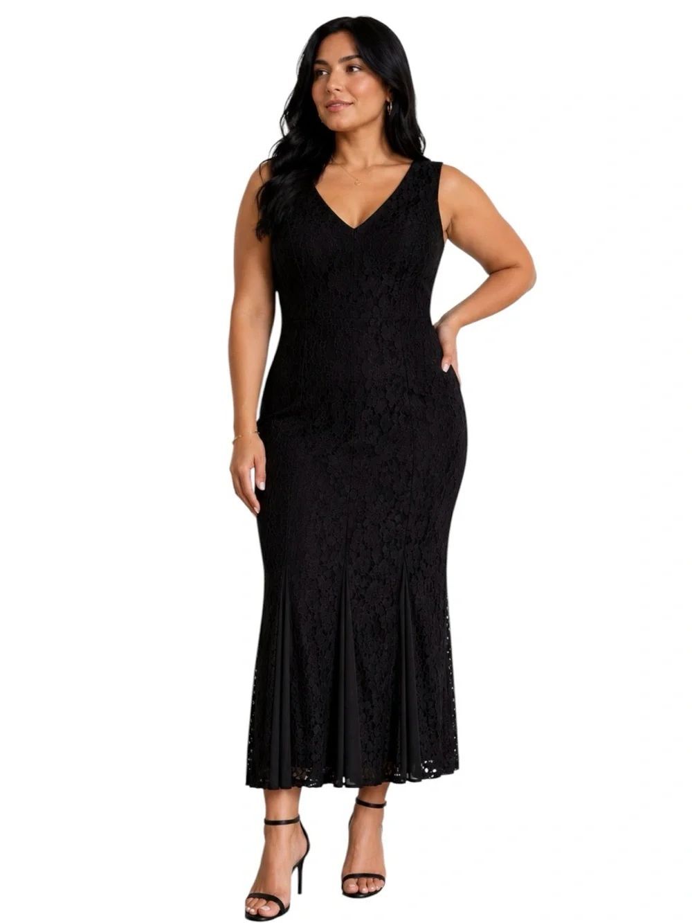 Enfocus Studio Black Lace Mermaid Midi Dress Size 14 Cocktail Wedding Guest